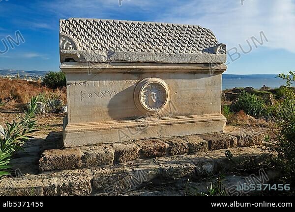 Antique sarcophagus at the archeological site of Tyros, Tyre, Sour, Unesco World Heritage Site, Lebanon, Middle East, West Asia, Asia.