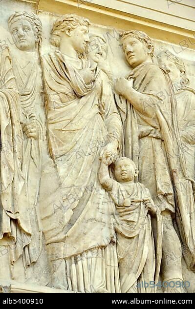 Relief, processional frieze of Augustus, Altar of Augustan Peace, Ara Pacis Augustae, southside, Rome, Lazio, Italy, Europe.