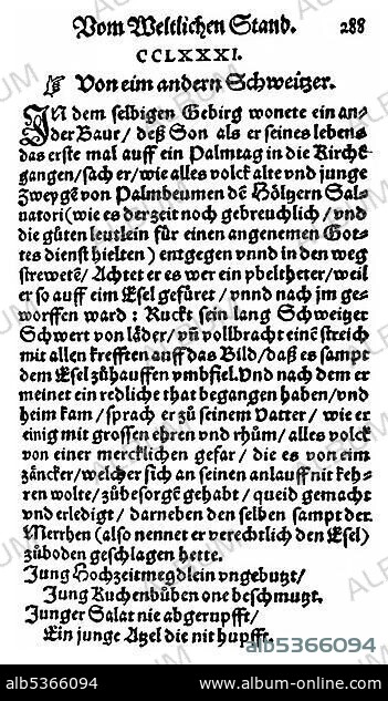 Historic print, woodcut, 1563, page of a book by Hans Wilhelm Kirchhof or Kirchhoff, 1525 -1605, a German landsknecht, Burggraf, baroque poet and translator, from Bildatlas zur Geschichte der Deutschen Nationalliteratur, an illustrated atlas by Gustav Koennecke, 1887.