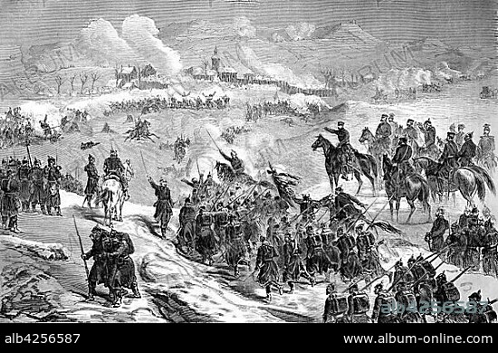 Battle of Champagne and Abre-l'Eveque borne Le Mans on January 11th, Franco-German War 1870/71, woodcut, France, Europe.