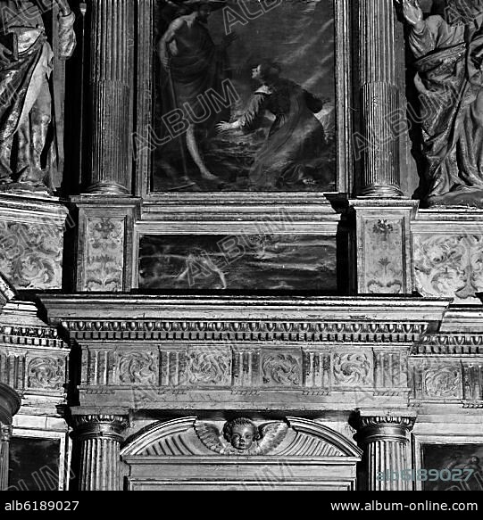 ANGELO NARDI. DETALLE DEL RETABLO MAYOR DE SANTA MARIA MAGDALENA - SIGLO XVII - FOTOGRAFIA EN BLANCO Y NEGRO - AÑOS 60.