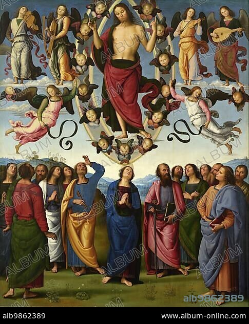 The Assumption of Jesus Christ, painting by Pietro Perugino, digitally restored reproduction from an original of the period.