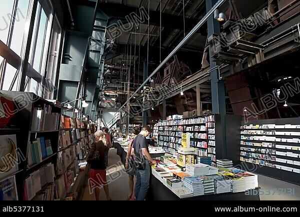 Bookshop in the visitors center of the disused coal mine Zollverein, Essen, NRW, Germany, Europe.