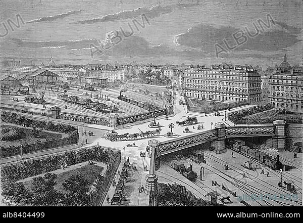 Paris in 1869, La Place de LEuropa, Europe Square and the West Station, France, Historic, digitally restored reproduction of a 19th century original, exact original date unknown, Europe.