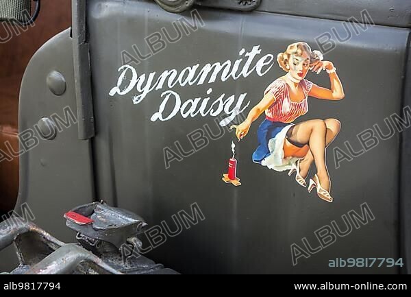 Dynamite Daisy artwork; nose art; door art on WW2 truck at World War Two militaria fair.