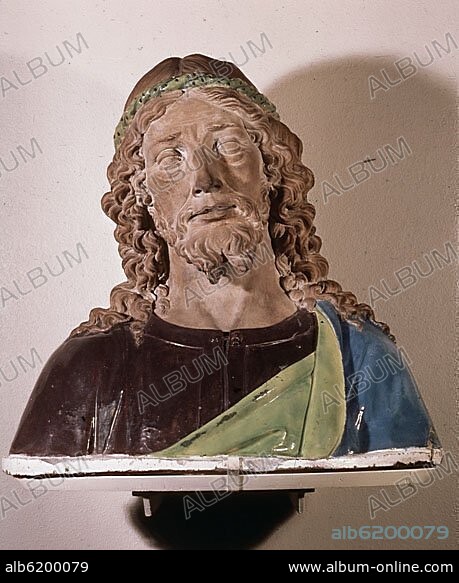 LUCA DELLA ROBBIA (1400-1482). BUSTO DE CRISTO EN TERRACOTA POLICROMADA - SIGLO XV - RENACIMIENTO ITALIANO.