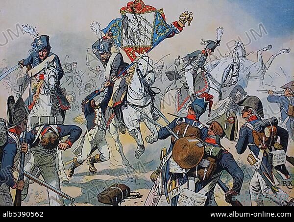 The Battle of Heilsberg, 10 June 1807, during the Napoleonic Wars, Heilsberg, East Prussia, historical illustration, Germany, Europe.