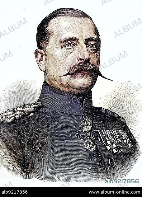 Prince Karl Anton von Hohenzollern-Sigmaringen, Karl Anton Joachim Zephyrinus Friedrich Meinrad Prince of Hohenzollern-Sigmaringen, 1811, 1885, was head of the Princely House of Hohenzollern-Sigmaringen, Hohenzollern from 1869 and Prime Minister of Prussia, situation from the time of the Franco-Prussian War, 1870-1871, Historical, digitally restored reproduction from a 19th-century original.
