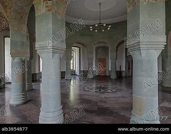 Obergruppenführersaal, SS Generals' Hall with a Black Sun wheel mosaic embedded in the floor, Wewelsburg castle, 1934-45 cult-site of the SS under Himmler, now Historical Museum, Büren-Wewelsburg, Paderborn district, North Rhine-Westphalia, Germany, Europe.