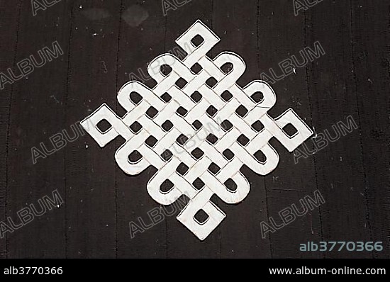 Tibetan Buddhism, white emblem, endless knot, Jokhang Temple, Lhasa, Ue-Tsang, Central Tibet, Tibet Autonomous Region, Himalaya Range, People's Republic of China, Asia.