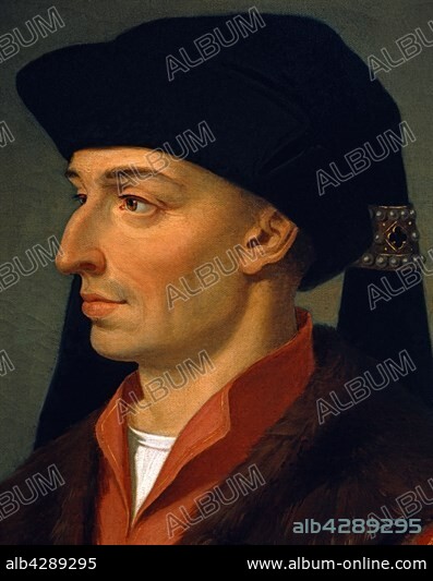 Anonymous. Portrait of Philip II of Burgundy (1342-1404) known as Philip the Bold, Duke of Burgundy, Count of Flanders, son of John II of France, known as John the Good. Detail.. Trieste, Castello di Miramare.