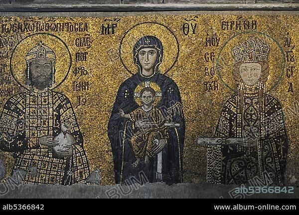 Byzantine mosaic of the Virgin Mary with the baby Jesus in the Hagia Sophia, Istanbul, Turkey, Asia.