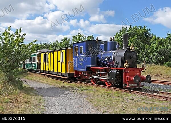 Historic steam train of the island railway, Borkum Island, an East Frisian Island, Eastern Friesland, Lower Saxony, Germany, Europe.
