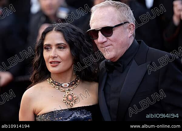 Cannes, France, 18.5.2024: Salma Hayek and Francois-Henri Pinault at the premiere of Emilia Perez on the red carpet of the Palais des Festivals during the 77th Cannes International Film Festival. The 77th Cannes International Film Festival will take place from 14 to 25 May 2024, Europe.