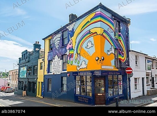 House with colorful graffiti, Brighton, England, United Kingdom, Europe.