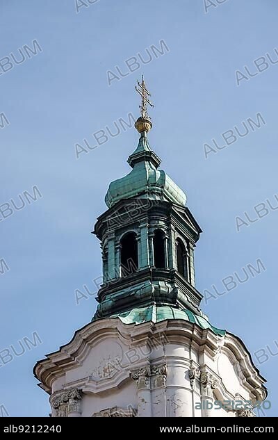 One of the towers of St Nicholas Church in Prague.