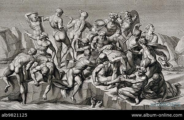 The Battle of Cascina; an engagement between Pisan and Florentine troops on 28 July 1364 near Cascina; present-day Italy; by Michelangelo Buonarroti; Historical; digitally restored reproduction from a 19th century original.