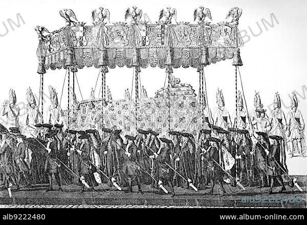From the funeral of Frederick William I, The corpse of the king, Germany, historical image or illustration, published 1890, digitally improved, From the funeral of Frederick William I, The corpse of the king, Germany, historical image or illustration, published 1890, digitally improved, Europe.