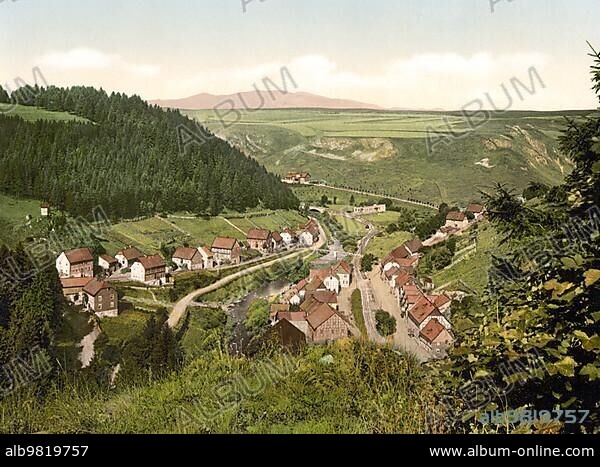 Cave village Rübeland is a village of the town Oberharz am Brocken in the district Harz in Saxony-Anhalt; Germany; around 1900; Historic; digitally restored reproduction of a photochromic print from that time; Europe.
