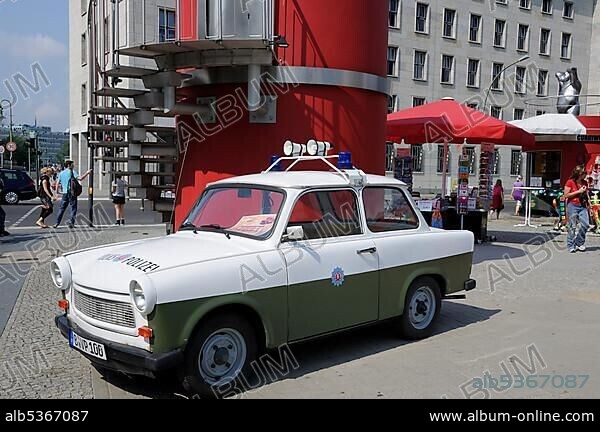 Fake police car, Trabant, also called Trabi, Berlin, Germany, Europe.