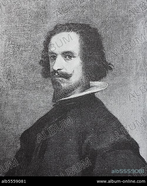 Diego Rodríguez de Silva y Velazquez, 6. Juni 1599, 6. August 1660, Diego Velazquez, spanischer Maler des Barocks, Historisch, digital restaurierte Reproduktion einer Originalvorlage aus dem 19. Jahrhundert, genaues Originaldatum nicht bekannt.