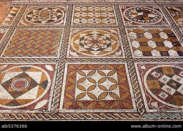 Ancient mosaics, Roman Villa Silini, Villa Sileen, Leptis Magna Libya.
