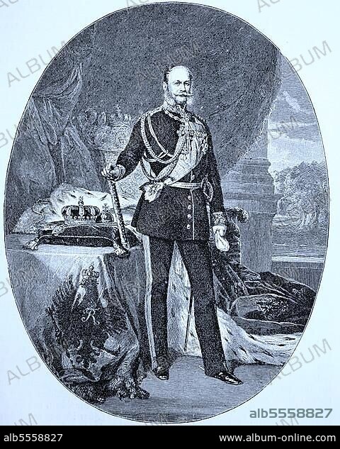 Wilhelm I. 22. März 1797 als Wilhelm Friedrich Ludwig von Preußen in Berlin, 9. März 1888, war seit 1858 Regent und seit 1861 König von Preußen, ab 1867 Präsident des Norddeutschen Bundes und ab 1871 erster deutscher Kaiser, digitale verbesserte Reproduktion eines Originaldrucks von 1880.