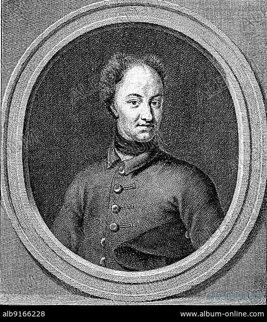 Charles XII. Carolus Rex, 27 June 1682, 11 December 1718, was King of Sweden and Duke of Bremen and Verden from 1697 to 1718, Historical, digitally restored reproduction of an 18th century original.