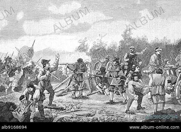 German Peasants' War, 1524-1526, Battle near Leipheim, Swabia, Bavaria, Germany, Historical, digitally restored reproduction of an original from the 19th century, exact original date unknown, Europe.