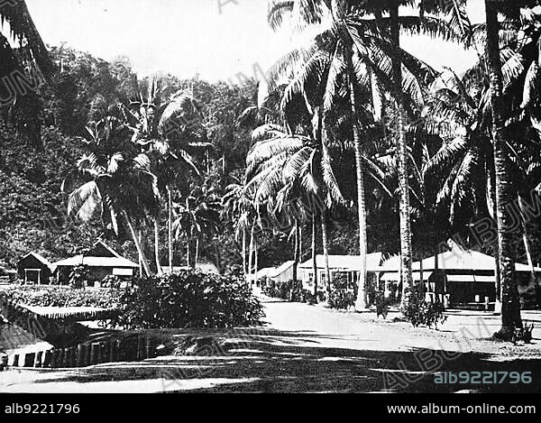 Salamoa, gold mining town in German New Guinea, Historic, digitally restored reproduction of an original artwork from the early 20th century, exact original date unknown.