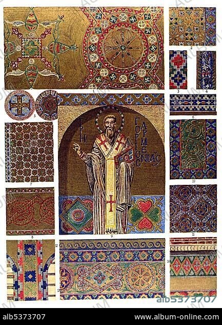 Old- Byzantine glass mosaic, Middle Ages, Byzantine ornament, Salzenberg, Old-Christian monument in Contantinople.