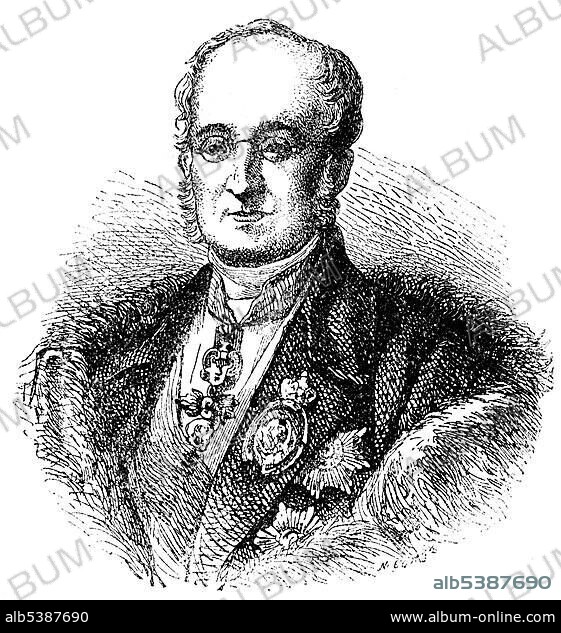 Historic drawing, 19th century, portrait of Karl Robert Count of Nesselrode or Karl Wassiljewitsch Nesselrode, 1780 - 1862, a Russian diplomat, foreign minister and chancellor.