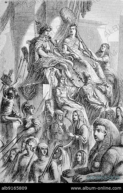 Antony and Cleopatra as the Gods Osiris and Isis, Marcus Antonius, 83 B. C. 30 B. known as Mark or Marc Antony and Cleopatra VII Philopator, 69 B. the History of Ancient Rome, Roman Empire, Italy, digitally restored reproduction from a 19th century original, Europe.