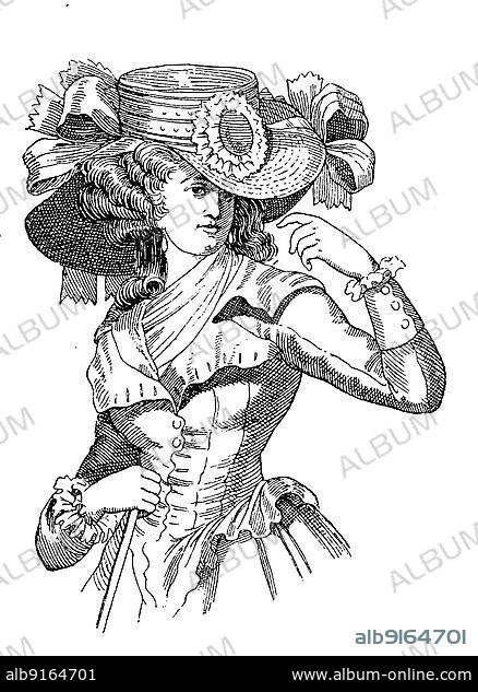 Lady's head with hat at the time of the revolution, 1790, France, history of fashion, costume history, historical, digitally restored reproduction of a 19th century original, exact date unknown, Europe.