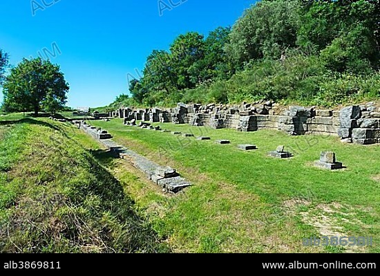 Remains of the 17 niches portico, Apollonia Archaeological Park, Pojani Village, Illyria, Albania, Europe.