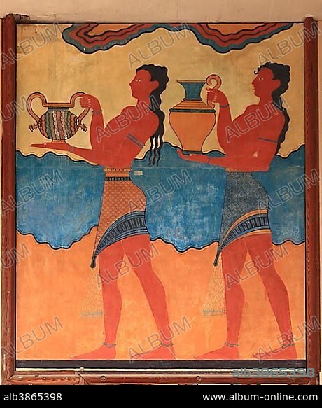 Mural, Palace of the Minoans, Knossos, Crete, Greece, Europe.