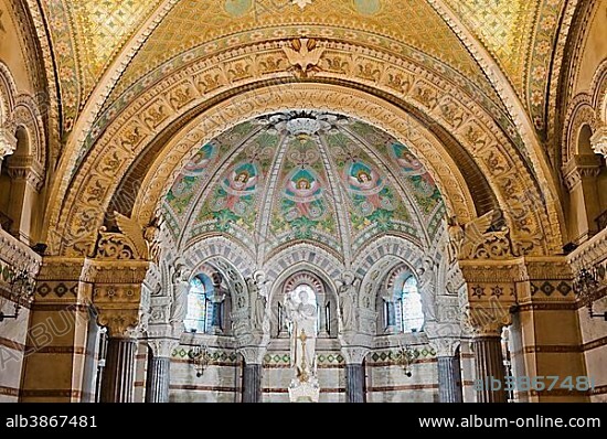 Interior view, Basilica Notre-Dame de Fourvière, crypt, Unesco World Heritage Site, Lyon, Rhone, France, Europe.