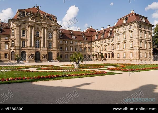 Schloss Weissenstein castle, built in 1711-1718 by Johann Dientzenhofer for the prince-bishop of Schoenborn, Pommersfelden, Upper Franconia, Bavaria, Germany, Europe.