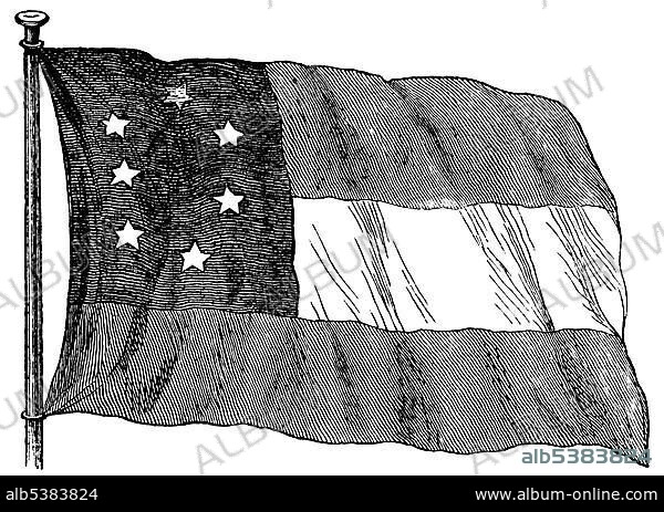 Historical drawing, US-American history, 19th century, the flag of the Confederate States of America of 1861, Stars and Bars.