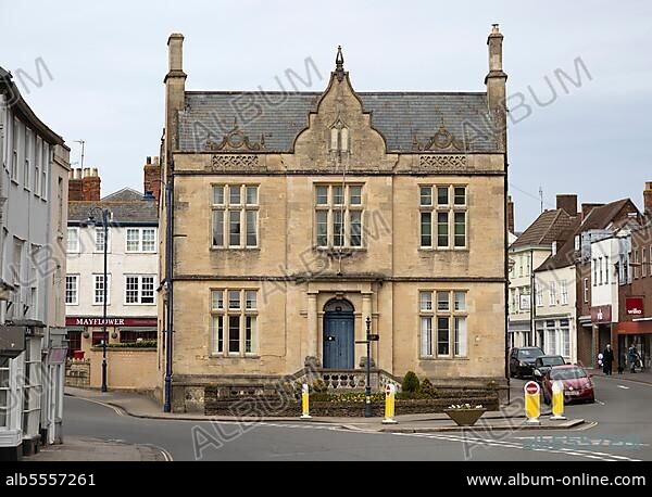 Stone facade historic listed building, St John's House, Devizes, Wiltshire, England, UK.