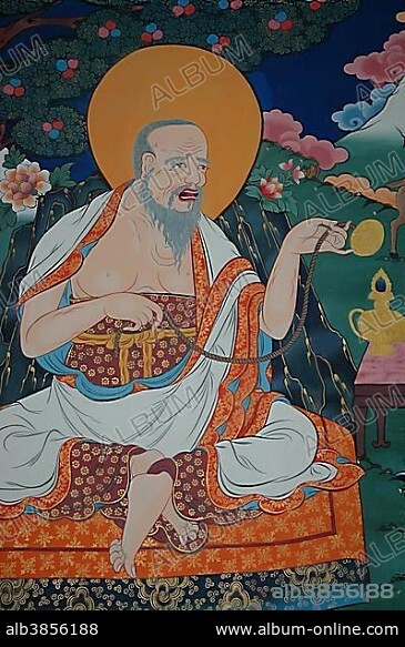Wall painting in Paros dzong, Paro, Bhutan, Asia.