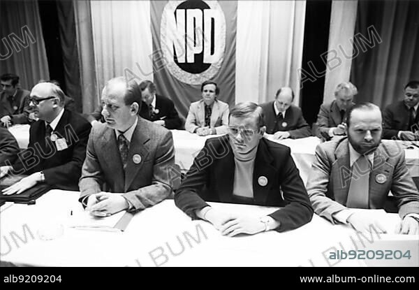 The party congress of the radical right-wing National Democratic Party of Germany (NPD) on 14.11.1976 in Frankfurt/M.Martin Mußgnung 2.f.l, Germany, Europe.