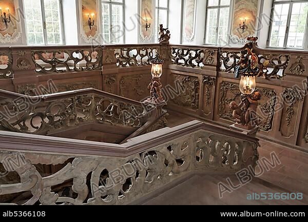 Palace of the prince elector, rococo staircase, Trier, Rhineland-Palatinate, Germany, Europe.
