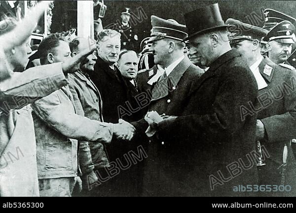 Adolf Hitler at the launch of the battleship Bismarck on February 14th 1939, Hamburg, German Reich, Europe, historical photo.