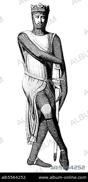 Robert II. genannt Robert Kurzhose, Robert Curthose, Robert Courteheuse, 1054, 1134, Herzog der Normandie, Bildwerk in der Kathedrale von Gloucester, digital restaurierte Reproduktion einer Originalvorlage aus dem 19. Jahrhundert.
