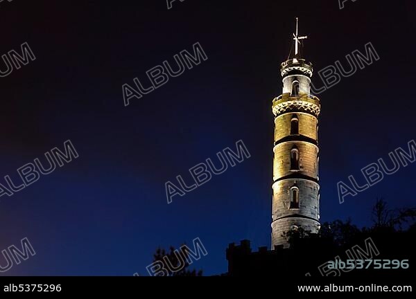 Nelson Monument at dusk, Calton Hill, Edinburgh, Lothian Region, Scotland, United Kingdom, Europe.