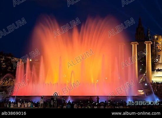 Magic Fountain of Montjuïc, Font màgica water fountains, Museu Nacional d'Art de Catalunya, National Art Museum of Catalonia, Barcelona, Catalonia, Spain, Europe, PublicGround, Europe.
