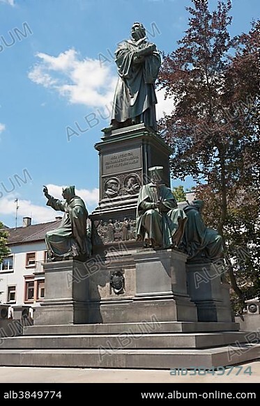 Luther Memorial, or Reformation Monument, midsection with Martin Luther, 1868, designed by Ernst Rietschel, Worms, Rhineland-Palatinate, Germany, Europe.
