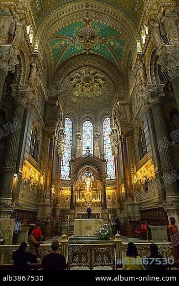 Interior view, Basilica Notre-Dame de Fourvière, Unesco World Heritage Site, Lyon, Rhone, France, Europe.