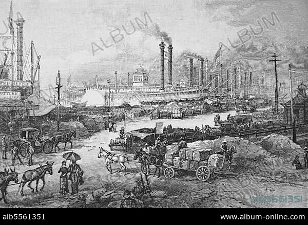 Der Deich und Hafen von New Orleans, Amerika, Historisch, digital restaurierte Reproduktion einer Originalvorlage aus dem 19. Jahrhundert.